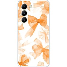 TechTree Vivo V30 Lite Uyumlu Şeftali Fiyonk Kurdele Baskılı Silikon Kılıf