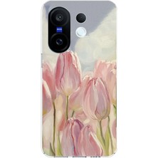TechTree Vivo X200 Fe Uyumlu Pembe Laleler Baskılı Silikon Kılıf