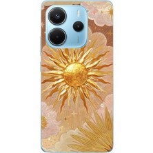 TechTree Redmi Note 14 4g Uyumlu Altın Güneş ve Yıldız Desenli Baskılı Silikon Kılıf