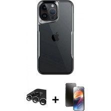 Pileli Store Pilelistore™ iPhone 15 Pro Kılıf Akış Çizgi Koleksiyonu - Siyah 3D Antistatik Mat Seramik Nano Ekran Koruyucu + Raze Metal Kamera Lens - Gs