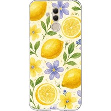 TechTree Huawei Mate 20 Lite Uyumlu Sulu Boya Limon ve Çiçek Desenli Baskılı Silikon Kılıf
