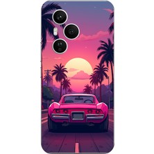 TechTree Honor 400 Pro Uyumlu Palmiye Neon Pembe Araba Baskılı Silikon Kılıf