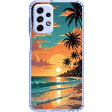 TechTree Samsung Galaxy A33 Uyumlu Tropikal Sahil ve Gün Batımı Baskılı Silikon Kılıf