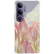 TechTree Vivo V40 Lite Uyumlu Pembe Laleler Baskılı Silikon Kılıf