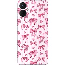 TechTree Tecno Spark 9 Pro Uyumlu Pembe Fiyonk ve Kalp Desenli Baskılı Silikon Kılıf