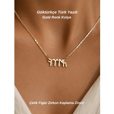 Tuan Collection Göktürkçe Türk Yazılı Çelik Isim Zirkon Kaplama Zincir Gümüş Renk Kolye Türk Yazılı Kolye