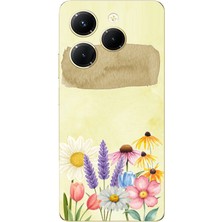 TechTree Infinix Hot 40-40 Pro Uyumlu Sulu Boya Dokulu Vazoda Çiçek Desenli Baskılı Silikon Kılıf