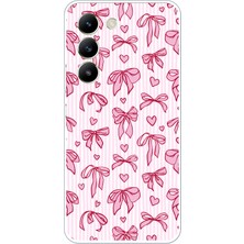TechTree Vivo V30 Lite Uyumlu Pembe Fiyonk ve Kalp Desenli Baskılı Silikon Kılıf