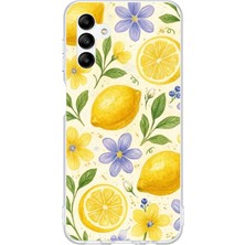 TechTree Samsung Galaxy A04S Uyumlu Sulu Boya Limon ve Çiçek Desenli Baskılı Silikon Kılıf