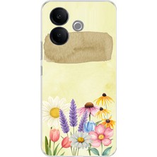 TechTree Vivo V60 Lite Uyumlu Sulu Boya Dokulu Vazoda Çiçek Desenli Baskılı Silikon Kılıf