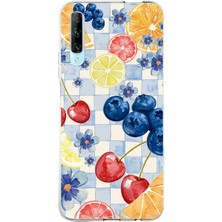 TechTree Huawei P Smart Pro Uyumlu Sulu Boya Meyve ve Çiçek Desenli Baskılı Silikon Kılıf