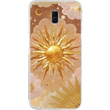 TechTree Samsung Galaxy J6 Plus Uyumlu Altın Güneş ve Yıldız Desenli Baskılı Silikon Kılıf