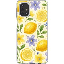 TechTree Samsung Galaxy M31S Uyumlu Sulu Boya Limon ve Çiçek Desenli Baskılı Silikon Kılıf