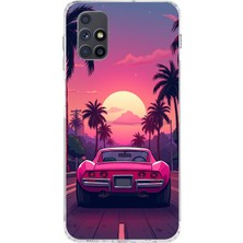 TechTree Samsung Galaxy M51 Uyumlu Palmiye Neon Pembe Araba Baskılı Silikon Kılıf