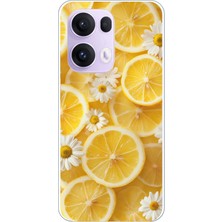 TechTree Oppo Reno 13 Pro Uyumlu Limon Dilimleri ve Papatya Desenli Baskılı Silikon Kılıf