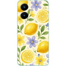TechTree Vivo Y22S - Y35 Uyumlu Sulu Boya Limon ve Çiçek Desenli Baskılı Silikon Kılıf