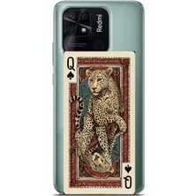 TechTree Redmi 10C - Poco C40 Uyumlu Iskambil Kağıdı Tasarımlı Leopar Portre Baskılı Silikon Kılıf