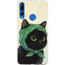 TechTree Honor 9x Uyumlu Babushka Yeşil Başörtülü Siyah Kedi Baskılı Silikon Kılıf