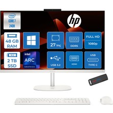 Hp Omnistudio 27-CU0008NT Intel Core 7 240H Up 5.2ghz 48GB Ddr5 2tb SSD 27" Fhd (1920X1080) IPS 350 Nit %100 Srgb Wled WIN11HOME Beyaz Allınone Bilgisayar D62C0EAH19+ZETTAUSBBELLEK