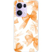 TechTree Oppo Reno 13 Pro Uyumlu Şeftali Fiyonk Kurdele Baskılı Silikon Kılıf