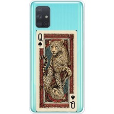 TechTree Samsung Galaxy A71 Uyumlu Iskambil Kağıdı Tasarımlı Leopar Portre Baskılı Silikon Kılıf