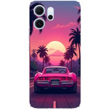 TechTree Oppo Reno 14F Uyumlu Palmiye Neon Pembe Araba Baskılı Silikon Kılıf