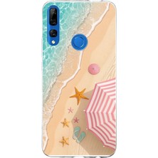 TechTree Honor 9x Uyumlu Pembe Şemsiyeli Sahil Baskılı Silikon Kılıf