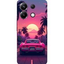 TechTree Poco X6 Pro Uyumlu Palmiye Neon Pembe Araba Baskılı Silikon Kılıf