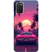 TechTree Samsung Galaxy A02S Uyumlu Palmiye Neon Pembe Araba Baskılı Silikon Kılıf