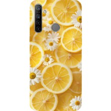 TechTree Realme 5i - 6i - C3 Uyumlu Limon Dilimleri ve Papatya Desenli Baskılı Silikon Kılıf