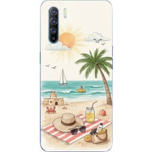 TechTree Oppo Reno 3-A91 Uyumlu Sulu Boya Sahil ve Deniz Manzaralı Baskılı Silikon Kılıf