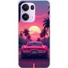 TechTree Oppo Reno 13 Pro Uyumlu Palmiye Neon Pembe Araba Baskılı Silikon Kılıf
