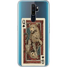 TechTree Oppo A5/a9 2020  Uyumlu Iskambil Kağıdı Tasarımlı Leopar Portre Baskılı Silikon Kılıf