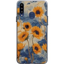 TechTree Samsung Galaxy A20S Uyumlu Yıldızlı Ayçiçekleri Baskılı Silikon Kılıf