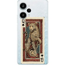 TechTree Poco F5 Uyumlu Iskambil Kağıdı Tasarımlı Leopar Portre Baskılı Silikon Kılıf