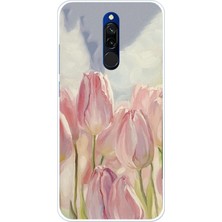TechTree Redmi 8 Uyumlu Pembe Laleler Baskılı Silikon Kılıf
