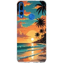 TechTree Honor 9x Uyumlu Tropikal Sahil ve Gün Batımı Baskılı Silikon Kılıf