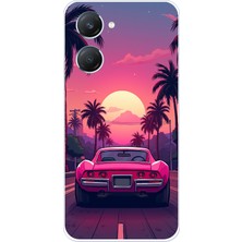 TechTree Vivo Y18 Uyumlu Palmiye Neon Pembe Araba Baskılı Silikon Kılıf