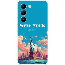 TechTree Vivo V30 Lite Uyumlu Özgürlük Heykeli New York Baskılı Silikon Kılıf