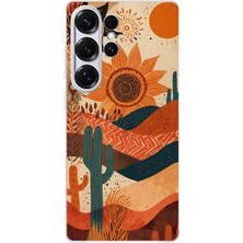 TechTree Samsung Galaxy S25 Ultra Uyumlu Etnik Güneş ve Mandala Figürlü Toprak Tonları Baskılı Silikon Kılıf