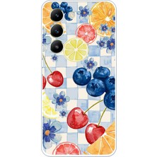 TechTree Vivo V30 Lite Uyumlu Sulu Boya Meyve ve Çiçek Desenli Baskılı Silikon Kılıf