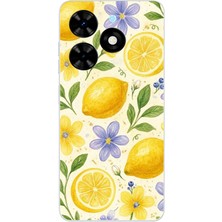 TechTree Tecno Spark 20-20C Uyumlu Sulu Boya Limon ve Çiçek Desenli Baskılı Silikon Kılıf