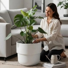 Temmuz Home Kuple Premium Serisi 26 Lt Modern Tasarım Saksı - Salon ve Balkon Tipi Büyük Boy Saksı
