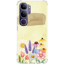 TechTree Vivo V40 Lite Uyumlu Sulu Boya Dokulu Vazoda Çiçek Desenli Baskılı Silikon Kılıf