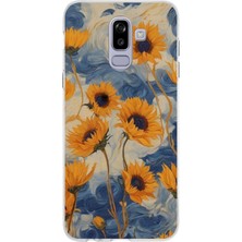 TechTree Samsung Galaxy J8-A6 Plus Uyumlu Yıldızlı Ayçiçekleri Baskılı Silikon Kılıf