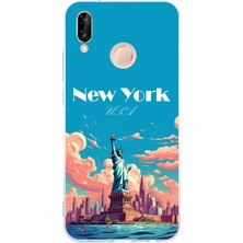 TechTree Huawei P20 Lite Uyumlu Özgürlük Heykeli New York Baskılı Silikon Kılıf