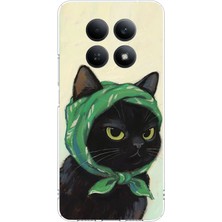 TechTree Redmi Note 15 4g Uyumlu Babushka Yeşil Başörtülü Siyah Kedi Baskılı Silikon Kılıf