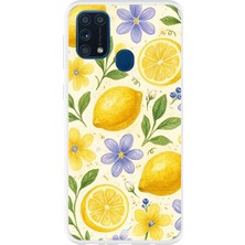 TechTree Samsung Galaxy M31 Uyumlu Sulu Boya Limon ve Çiçek Desenli Baskılı Silikon Kılıf