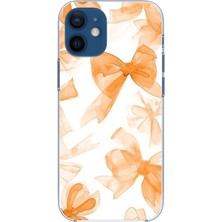 TechTree iPhone 12 Mini Uyumlu Şeftali Fiyonk Kurdele Baskılı Silikon Kılıf