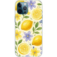 TechTree iPhone 12 Pro Max Uyumlu Sulu Boya Limon ve Çiçek Desenli Baskılı Silikon Kılıf